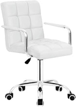 Load image into Gallery viewer, Mid-Back Office Task Chair Ribbed PU Leather Executive Chair Modern Adjustable Home Desk Chair Retro Comfortable Work Chair 360 Degree Swivel with Arms (White)
