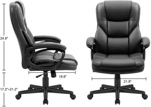 Office Exectuive Chair High Back Adjustable Managerial Home Desk Chair,Swivel Computer PU Leather Chair with Lumbar Support (Black)