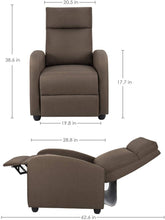 Load image into Gallery viewer, Fabric Recliner Chair Adjustable Home Theater Single Massage Recliner Sofa Furniture with Thick Seat Cushion and Backrest Modern Living Room Recliners (Brown)
