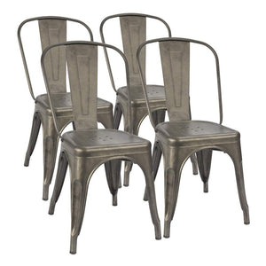 Metal Indoor-Outdoor Restaurant Chairs Kitchen Dining Chairs Stackable Side Chairs with Back Set of 4