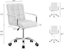 Load image into Gallery viewer, Mid-Back Office Task Chair Ribbed PU Leather Executive Chair Modern Adjustable Home Desk Chair Retro Comfortable Work Chair 360 Degree Swivel with Arms (White)
