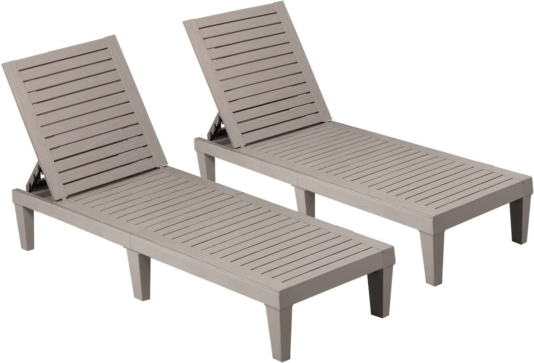 NEW Outdoor Chaise Lounge Chairs Waterproof PE Quick Assembly Lounge Chair with Adjustable Back Set of 2 for Patio, Poolside, Beach, Yard