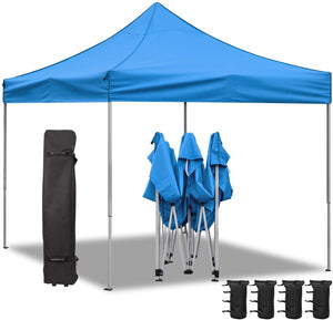 Outdoor Canopy Tent Ez Pop Up Canopy 10x10 Instant Tent for Parties Removable Canopy with Roller Bag, Bonus 4 Weight Bags(Blue)