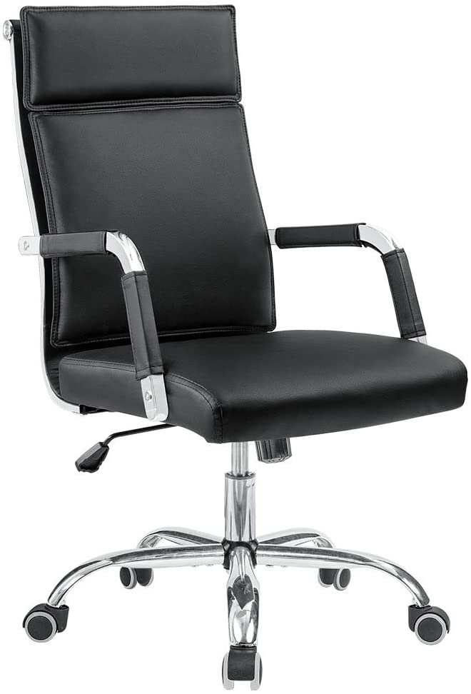Office Desk Chair Mid-Back Computer Chair Leather Executive Adjustable Swivel Task Chair Conference Chair with Armrests (Black)