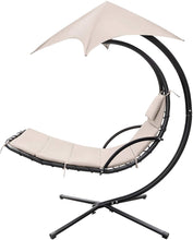 Load image into Gallery viewer, Patio Hammock Lounge Chair Outdoor Hanging Chaise Lounge Swing Chair Canopy Umbrella Sun Shade Free Standing Floating Bed Furniture for Backyard Garden Deck (Beige)
