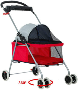 Pet Stroller 4 Wheels Posh Folding Waterproof Portable Travel Cat Dog Stroller with Cup Holder