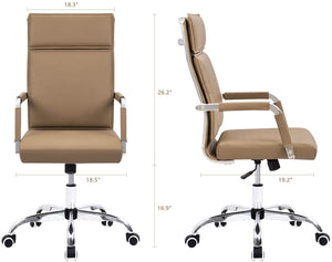 Office Desk Chair Mid-Back Computer Chair Leather Executive Adjustable Swivel Task Chair Conference Chair with Armrests (Brown)