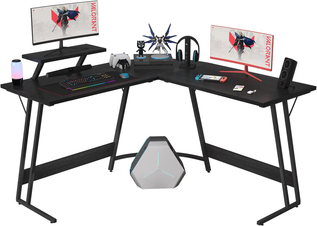 L Shaped Gaming Desk Computer Corner Desk Pc Gaming Desk Table with Large Monitor Riser Stand for Home Office Sturdy Writing Workstation (Classical Black, 51 Inch)
