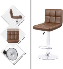 Load image into Gallery viewer, Modern PU Leather Adjustable Swivel Barstools, Armless Hydraulic Kitchen Counter Bar Stools Synthetic Leather Extra Height Square Island Bar Stool with Back Set of 2(Brown)
