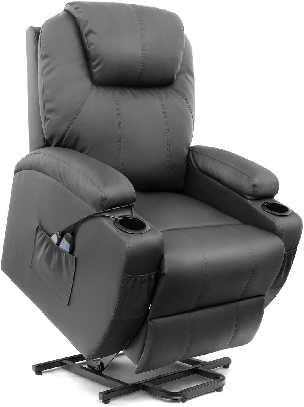 Power Lift Recliner Chair with Massage and Heat for Elderly, PU Leather Heated Vibrating, with Cup Holders, Side Pouch, Remote Control, for Home Theater, Power Theater Chair(Gray)