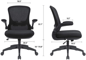Office Desk Chair Ergonomic Mesh Chair Lumbar Support with Flip-up Arms and Adjustable Height (Black)