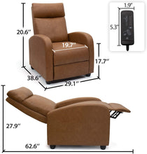 Load image into Gallery viewer, Single Recliner Chair Padded Seat PU Leather for Living Room Single Sofa Recliner Modern Recliner Seat Club Chair Home Theater Seating (Khaki)

