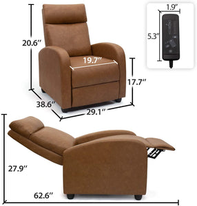 Single Recliner Chair Padded Seat PU Leather for Living Room Single Sofa Recliner Modern Recliner Seat Club Chair Home Theater Seating (Khaki)