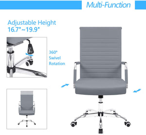Ribbed Office Desk Chair Mid-Back PU Leather Executive Conference Task Chair Adjustable Swivel Chair with Arms (Gary)
