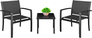 Brand New 3 Pieces Patio Furniture Set Outdoor Patio Conversation Set Textilene Bistro Set Modern Porch Furniture Lawn Chairs with Coffee Table for Home, Lawn and Balcony (Black)