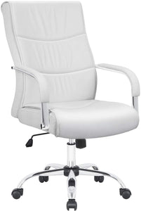 High Back Office Desk Chair Conference Leather Executive with Padded Armrests,Adjustable Ergonomic Swivel Task Chair with Lumbar Support (White)