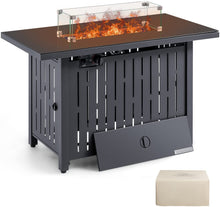 Load image into Gallery viewer, New 43 inch Gas Fire Pit Table Outdoor 50,000 BTU Auto Ignition Patio Propane Gas Firepit with Tempered Glass Desktop Glass Cover, Lid and Glass Stone, Black
