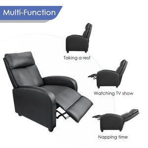 Recliner Chair Padded Seat PU Leather for Living Room Single Sofa Recliner Modern Recliner Seat Club Chair Home Theater Seating (Black)