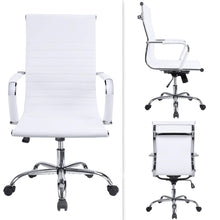 Load image into Gallery viewer, Office Desk Chair Mid Back Leather Height Adjustable Swivel Ribbed Chairs Ergonomic Executive Conference Task Chair with Arms (White)
