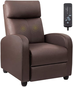 Recliner Chair with Massage Home Theater Seating PU Leather Modern Living Room Chair Padded Cushion Reclining Sofa (Brown)