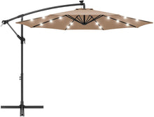 Load image into Gallery viewer, Patio Umbrella 10ft Solar LED Offset Hanging Market Patio Umbrella for Backyard, Poolside, Lawn and Garden w/Easy Tilt Adjustment, Polyester Shade, 8 Ribs - Khaki
