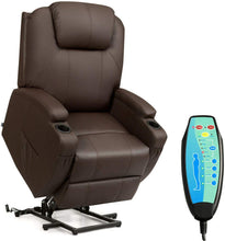 Load image into Gallery viewer, Power Lift Recliner Chair with Massage and Heat for Elderly, PU Leather Heated Vibrating, with Cup Holders, Side Pouch, Remote Control, for Home Theater, Power Theater Chair(Brown)
