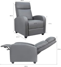 Load image into Gallery viewer, Single Recliner Chair Padded Seat PU Leather Living Room Sofa Recliner Modern Recliner Seat Club Chair Home Theater Seating (Gray)
