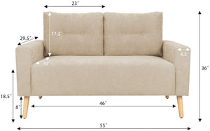 Modern Loveseat Sofa Fabric Couch Mid Century Love Seat with 2 Thickened Cushion and Solid Wood Frame for Living Room (Beige)