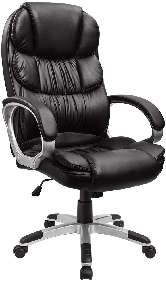 Office Chair High Back Office Chair Adjustable Ergonomic Desk Chair with Padded Armrests,Executive PU Leather Swivel Task Chair with Lumbar Support (Black)