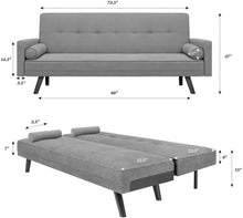 Load image into Gallery viewer, Mid-Century Futon Sofa Bed Modern Fabric Couch Convertible Reclining Sofa Bench Seat with 2 Cushion for Living Room and Office, 80 inch Length (Grey)
