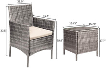 Load image into Gallery viewer, Brand New 3 Pieces PE Rattan Wicker Chairs with Table Outdoor Garden Furniture Sets (Gray/Beige)
