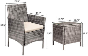 Brand New 3 Pieces PE Rattan Wicker Chairs with Table Outdoor Garden Furniture Sets (Gray/Beige)