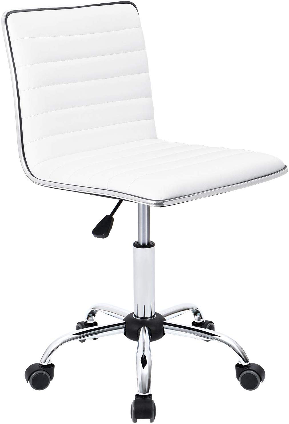 Furmax Mid Back Task Chair,Low Back Leather Swivel Office Chair,Computer Desk Chair Retro with Armless Ribbed (White)