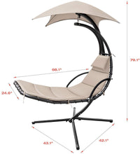 Load image into Gallery viewer, Patio Hammock Lounge Chair Outdoor Hanging Chaise Lounge Swing Chair Canopy Umbrella Sun Shade Free Standing Floating Bed Furniture for Backyard Garden Deck (Beige)
