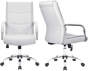 High Back Office Desk Chair Conference Leather Executive with Padded Armrests,Adjustable Ergonomic Swivel Task Chair with Lumbar Support (White)