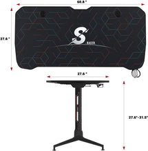 Load image into Gallery viewer, Gaming Desk 60 Inch Computer Gamer Desk with Full Desk Mouse Pad, Carbon Fiber Surface PC Gaming Table Adjustable Height, Gaming Rack, Headphone Hook and Cup Holder(Black)
