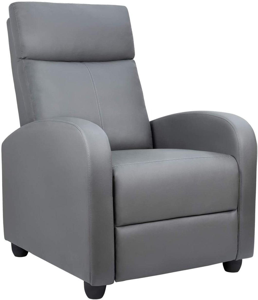 Single Recliner Chair Padded Seat PU Leather Living Room Sofa Recliner Modern Recliner Seat Club Chair Home Theater Seating (Gray)