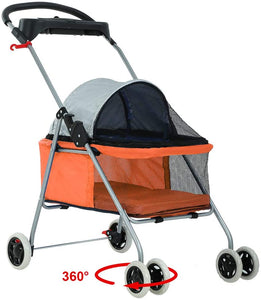 Pet Stroller 4 Wheels Posh Folding Waterproof Portable Travel Cat Dog Stroller with Cup Holder