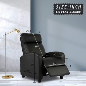 Recliner Chair with Massage Home Theater Seating PU Leather Modern Living Room Chair Padded Cushion Reclining Sofa (Black)