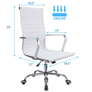 Office Desk Chair Mid Back Leather Height Adjustable Swivel Ribbed Chairs Ergonomic Executive Conference Task Chair with Arms (White)