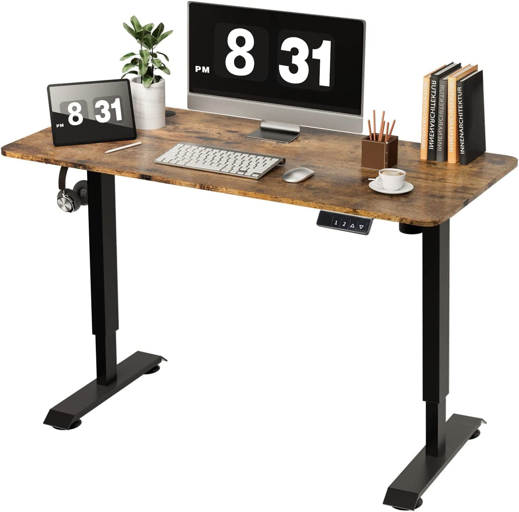 Electric Adjustable Home Office Sit Stand Desk Computer Workstation with Preset Height Memory Controller Solid Wood Table Top (48 Inch, Walnut)