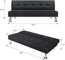 Load image into Gallery viewer, Futon Sofa Bed Sleeper Daybed Modern Convertible Lounge Sofa with Chrome Legs (Black)
