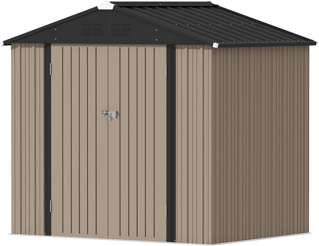 Outdoor Storage Shed 6 x 8 FT Lockable Metal Garden Shed Steel Anti-Corrosion Storage House with Single Lockable Door for Backyard Outdoor Patio(6' x 8')