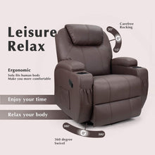 Load image into Gallery viewer, Rocking Chair Recliner Chair with Massage and Heating 360 Degree Swivel Ergonomic Lounge Chair Classic Single Sofa with 2 Cup Holders Side Pockets Living Room Chair Home Theater Seat (Brown)
