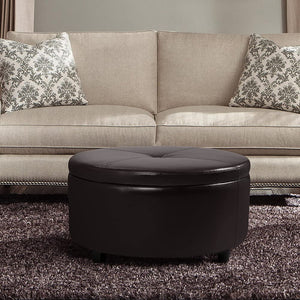 Pawnova Round Leatherette Storage Ottoman with Lid, Living Room Chair, Brown
