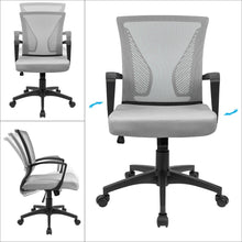 Load image into Gallery viewer, Office Mid Back Swivel Lumbar Support Desk, Computer Ergonomic Mesh Chair with Armrest (Gray)
