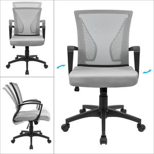 Office Mid Back Swivel Lumbar Support Desk, Computer Ergonomic Mesh Chair with Armrest (Gray)
