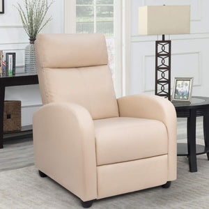 Single Recliner Chair Padded Seat PU Leather Living Room Sofa Recliner Modern Recliner Seat Club Chair Home Theater Seating (Beige)