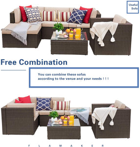 Brand New 6 Pieces Patio Furniture Set Outdoor Sectional Sofa Outdoor Furniture Set Patio Sofa Set Conversation Set with Cushion and Table (Beige)
