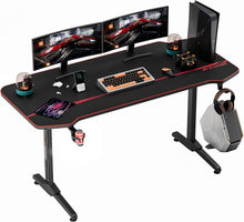 Load image into Gallery viewer, Gaming Desk 55 Inch Computer Desk Racing Style Office Table Gamer Pc Workstation T Shaped Game Station with Free Mouse Pad, Gaming Handle Rack, Cup Holder and Headphone Hook (55 Inch, Black)
